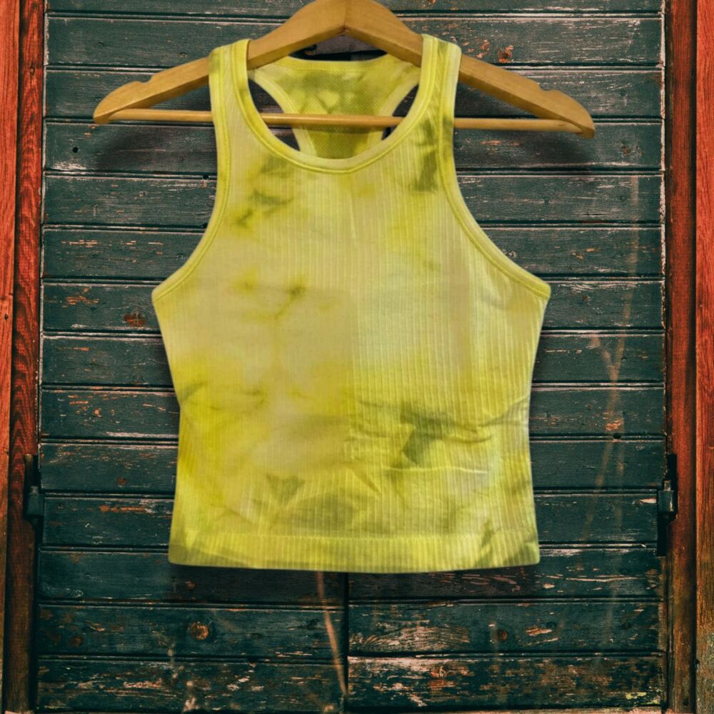 Lululemon Ebb to Street Cropped Racerback Tank Top Size 4 Marble Dye Wasabi